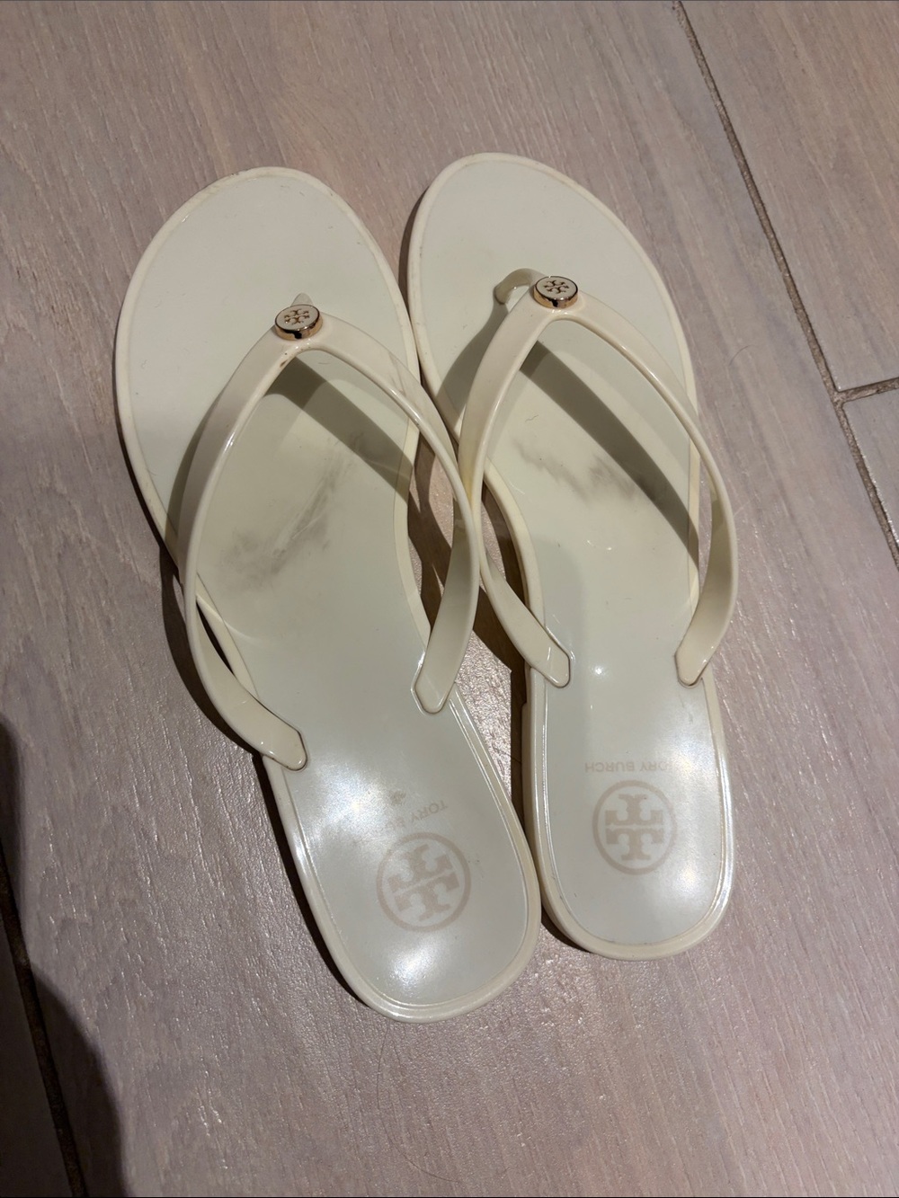 Tory Burch Cream Logo Jelly Flip Sandals